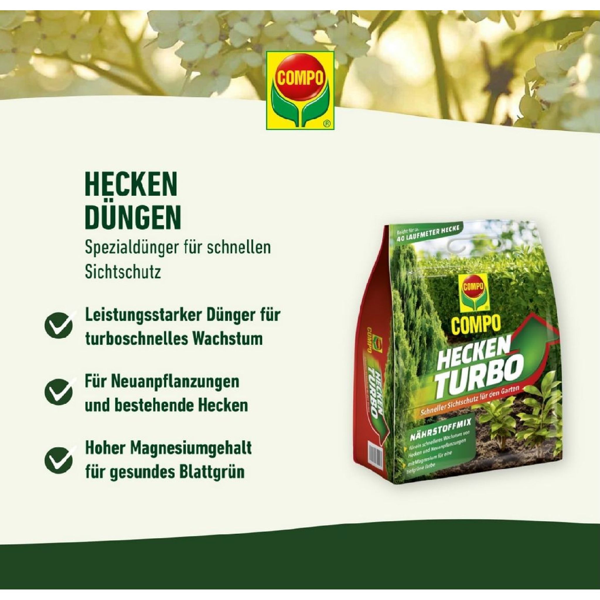 COMPO Heckenturbo, Heckendnger, Nhrstoffmix, Spezial-Dnger fr Hecken  und Neuanpflanzungen, 4 kg